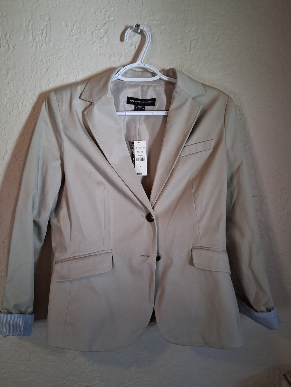 New York & Company Women's Beige Single-Button Blazer SZ 8 NWT